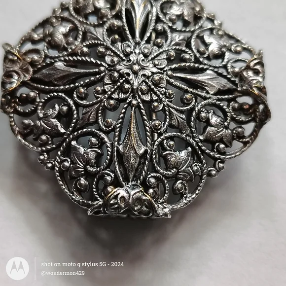 🗼A-F Paris France Brooch Art Nouveau Silver Filigree Clip Vintage - Picture 7 of 10